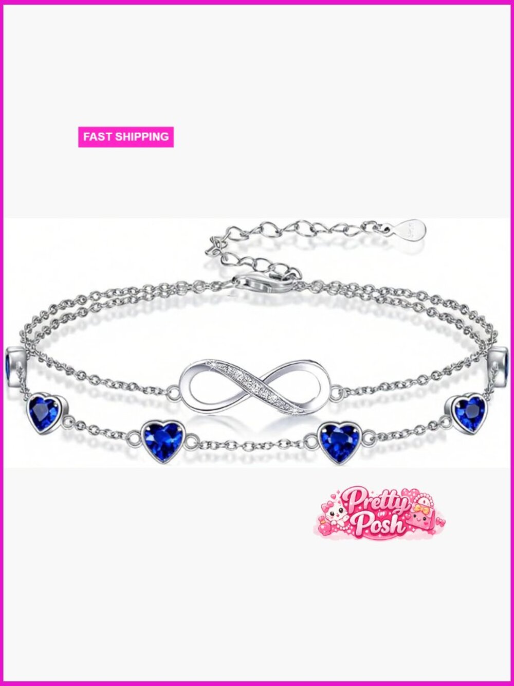 925 Sterling Silver Infinity Birthstone Charm Link Bracelet/Anklet Adjustable